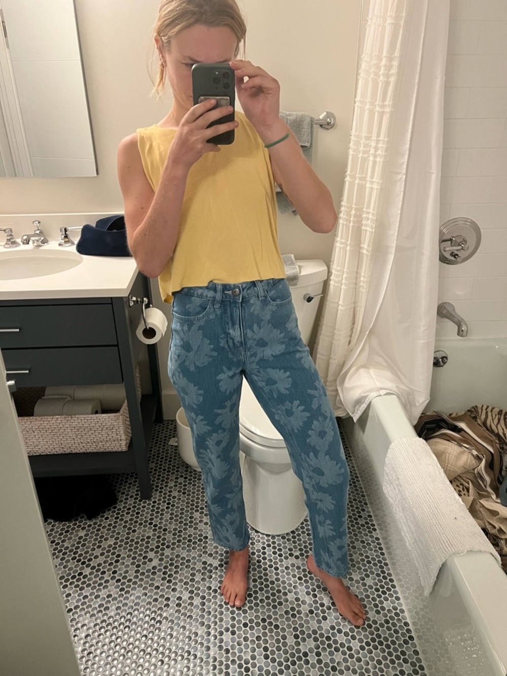 ICHI Blue Floral Straight-Leg Jeans